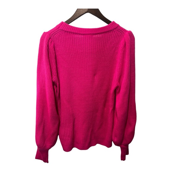 JODIFL ANTHROPOLOGIE HOT PINK RIBBED KNIT BALLOON  LONG SLEEVE SWEATER SZ SMALL - Picture 6 of 7
